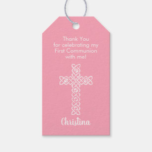 Cross Flamingo Pink Communion Baptism Christening Gift Tags
