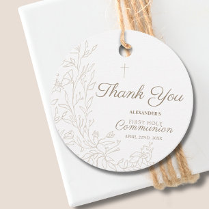 Cross Floral First Holy Communion Thank You Favour Tags
