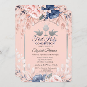 Cross Flowers First Holy Communion  Invitation