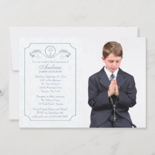 Cross Focus Blue Photo Religious Invitation