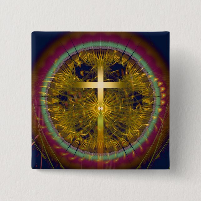 Cross fractal art round composition 15 cm square badge (Front)