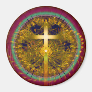 Cross fractal art round ornament magnet