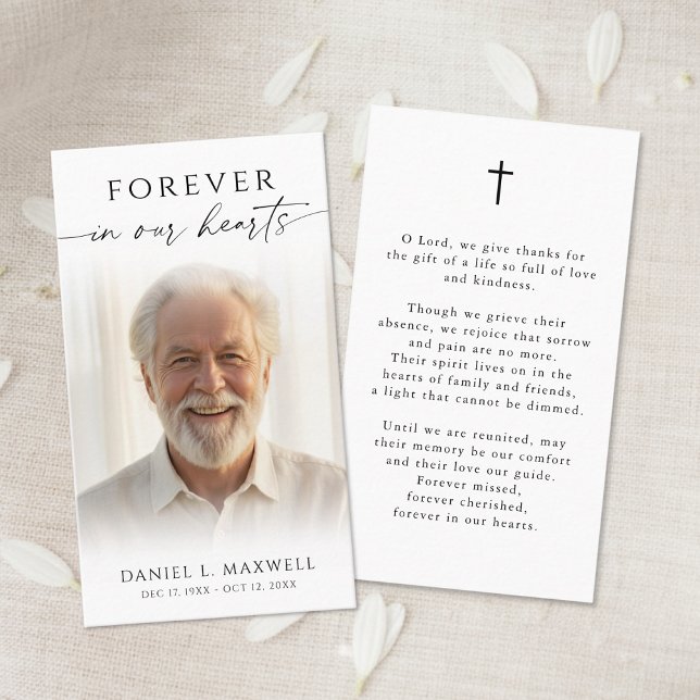 Cross Funeral Forever Hearts Photo Prayer Card (Creator Uploaded)