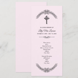 Cross Funeral Memorial Service Pink Invitations