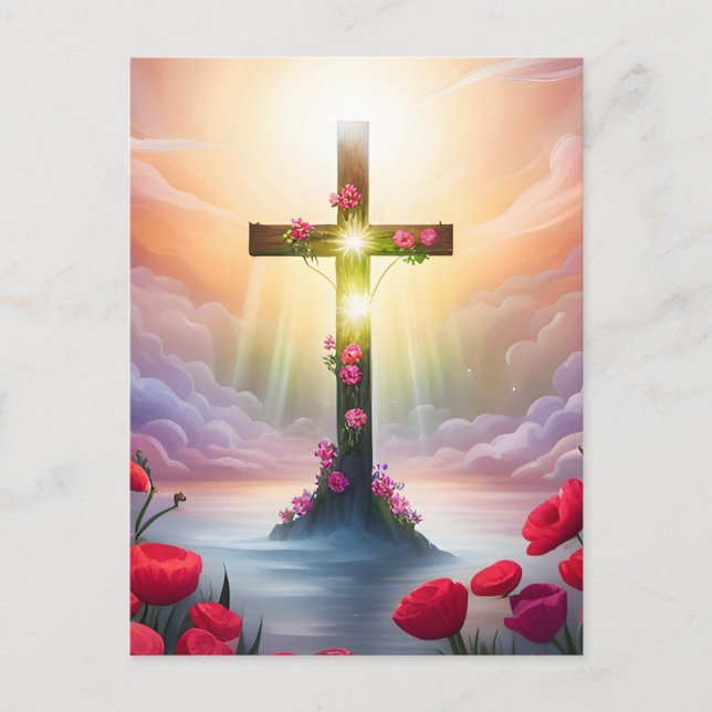 Cross God Loves Jesus Saves Christian Church Love Holiday Postcard (Front)