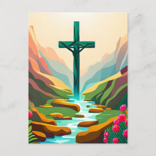 Cross God Loves Jesus Saves Christian Church Love Postcard