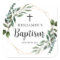 Cross Greenery Gold Baptism Classic Round Sticker