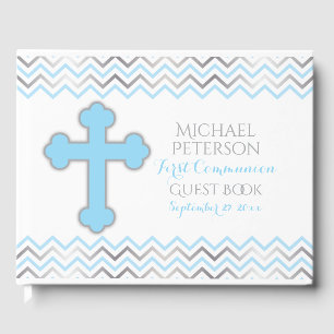 Cross Guest Book-Blue & Silver Guest Book