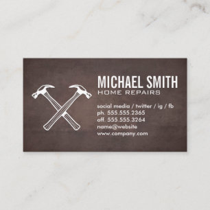 Cross Hammers Icon   Brown Texture Background Business Card
