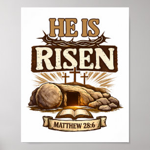 Cross He Is Risen Jesus Religious Easter Christian Poster