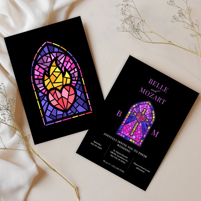 Cross heart church stained glass art wedding  invitation (Creator Uploaded)