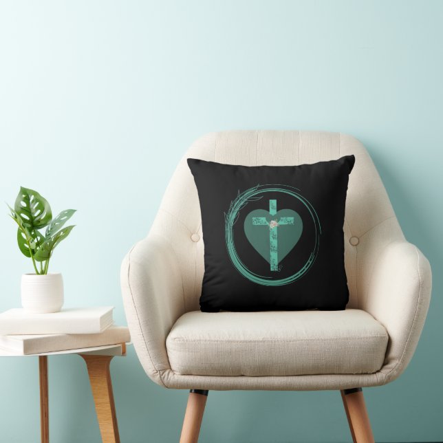 Cross Heart Circle Emerald Green Pillow (Chair)