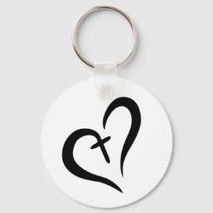Cross heart key ring