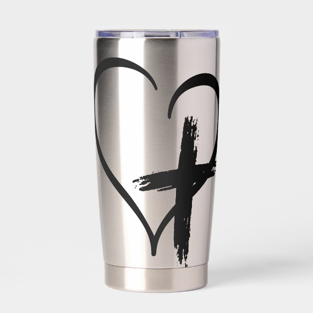 Cross Heart Symbol Insulated Tumbler (Front)