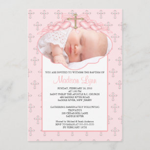 Cross & Hearts Photo Baptism Inviation Invitation