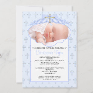 Cross & Hearts Photo Baptism Inviation Invitation