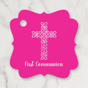 Cross   Hot Pink Communion Baptism Christening Favour Tags