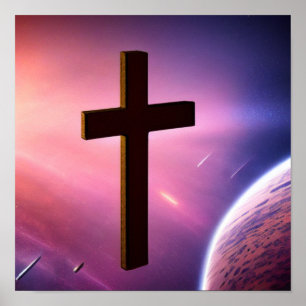Cross in a Pink Nebula Poster