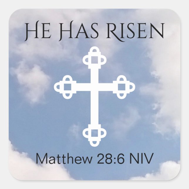 Cross in Cloudy Sky Resurrection Blue Easter Gift Square Sticker (Front)