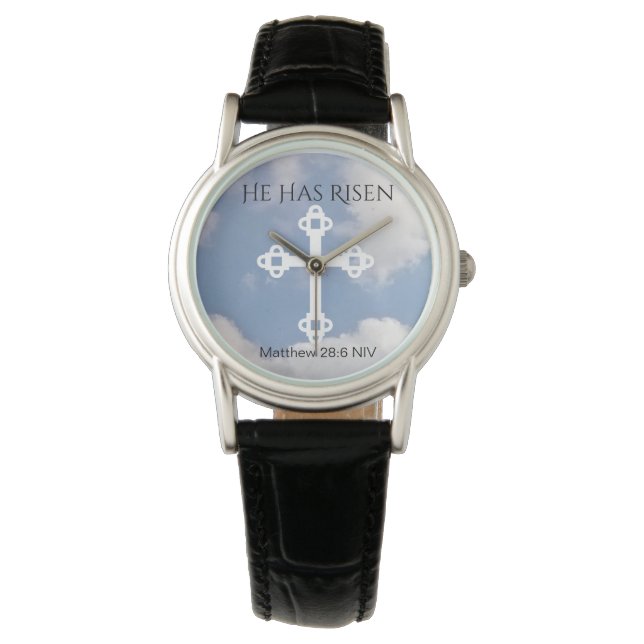 Cross in Cloudy Sky Resurrection Blue Easter Gift Watch (Front)