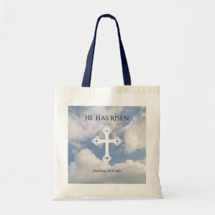 Cross in Cloudy Sky Resurrection Blue Easter Tote Bag