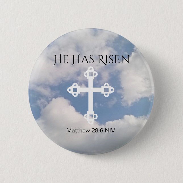 Cross in Cloudy Sky With Resurrection Bible Verse  6 Cm Round Badge (Front)