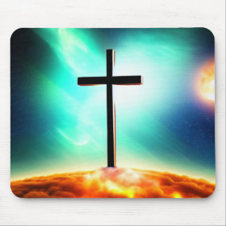 Cross in Fiery Clouds Spacescape Mousepad