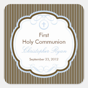 Cross In Frame First Holy Communion Boy Square Sticker
