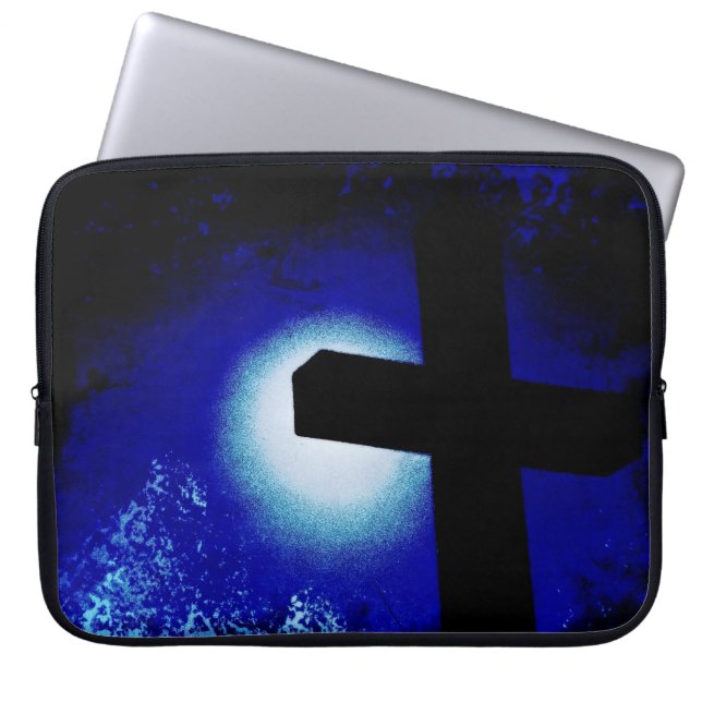 Cross in Moonlight Grunge Laptop Computer Sleeve (Front)