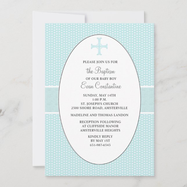 Cross in Oval Frame - Blue Religious Invitation (Front)