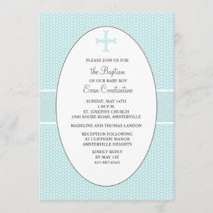 Cross in Oval Frame - Blue Religious Invitation