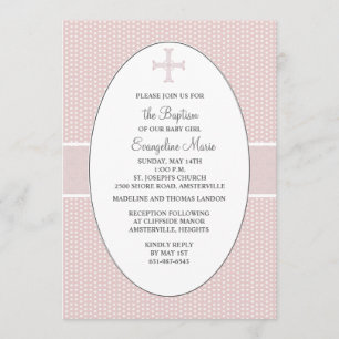 Cross in Oval Frame - Blush Religious Invitation