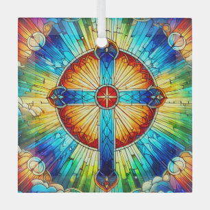 Cross in Stained Glass Design Ornament Suncatcher