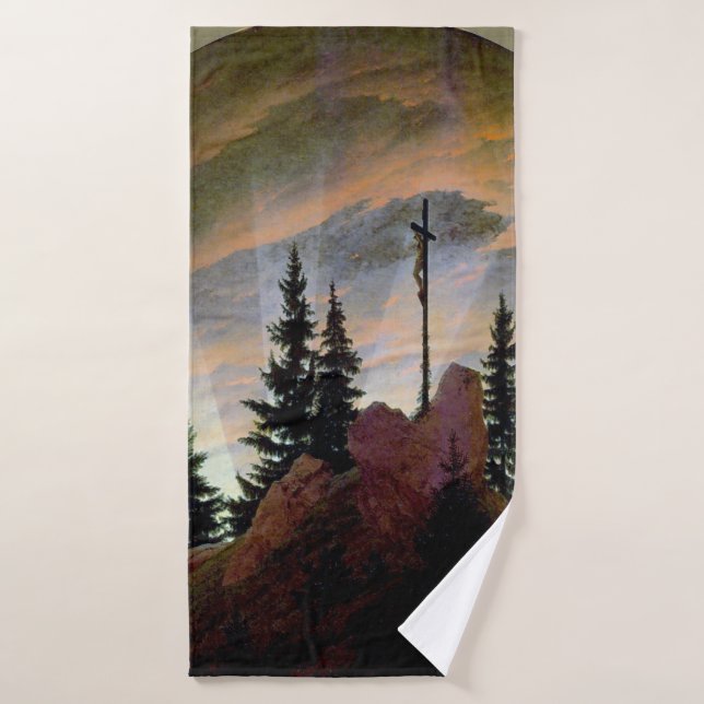 Cross in the Mountains, Friedrich Bath Towel (Bath Towel)