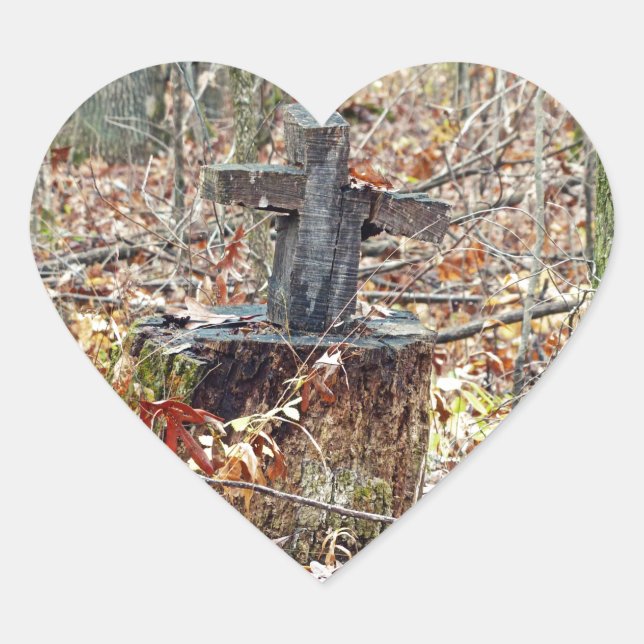 Cross in the Woods Heart Sticker (Front)