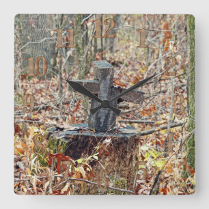 Cross in the Woods Square Wall Clock