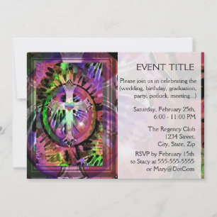 Cross in Tye Dye Colours with Heart Centre. Invitation