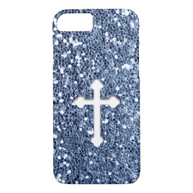 Cross in White on Blue Glitter Look Case-Mate iPhone Case (Back)
