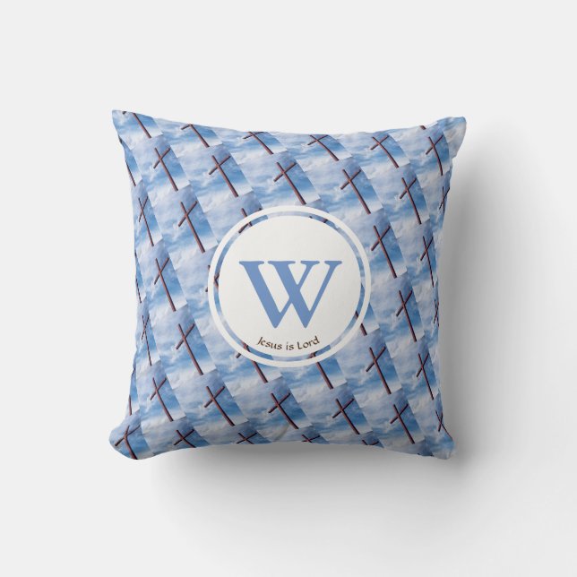 CROSS Jesus is Lord Custom Monogram EASTER Cushion (Front)
