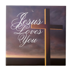 Cross Jesus Loves You Ceramic Tile