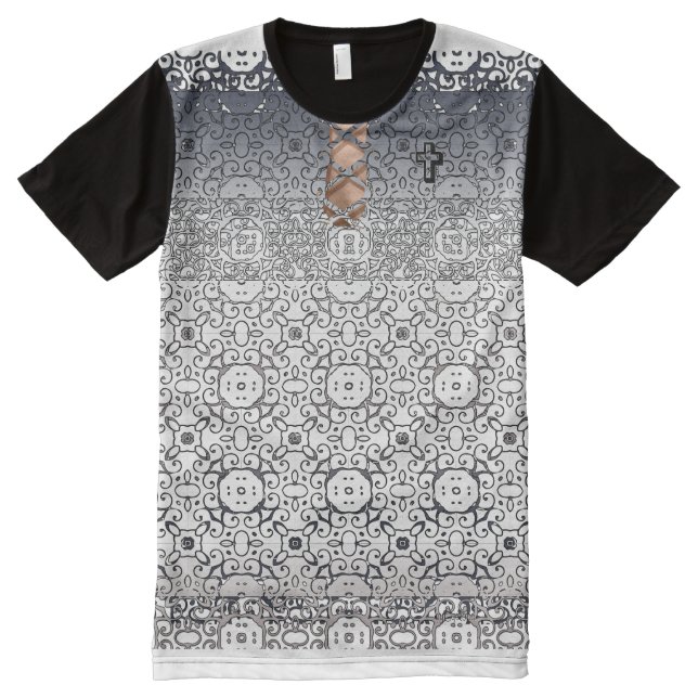 Cross Lace-up All-Over Print T-Shirt (Front)
