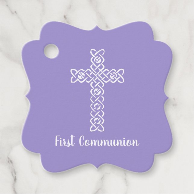 Cross Lavender Communion Baptism Christening Favour Tags (Front)