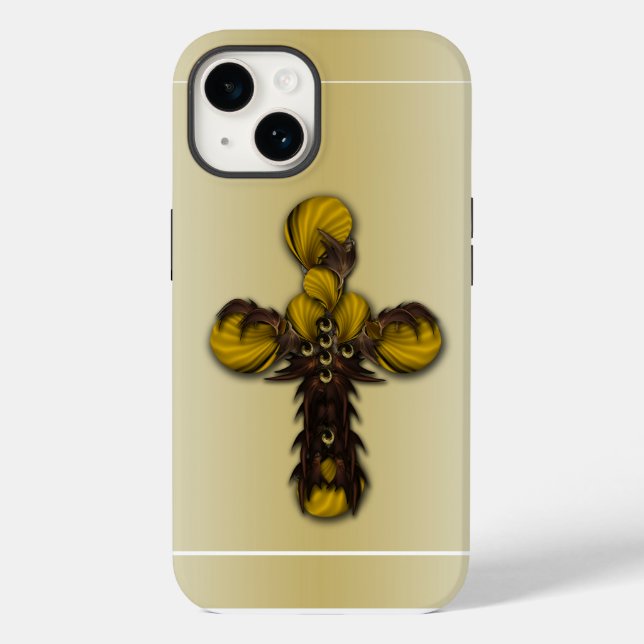 "Cross Leaves Abstraction", iPhone 14 Case (Back)