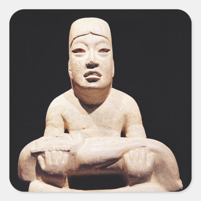 Cross-legged figure holding a baby, Olmec Square Sticker (Front)