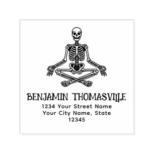 Cross Legged Meditating Skeleton Name Ret Address Self-inking Stamp