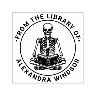 Cross Legged Skeleton Reading #3 Library Book Name Self-inking Stamp