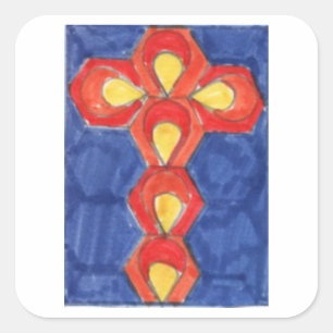 Cross Motif Glossy Square Stickers