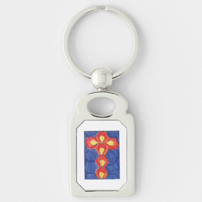 Cross Motif Rectangle Metal Keychain (Front)