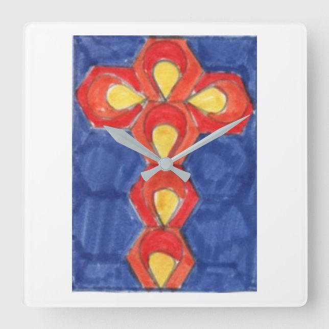 Cross Motif Square Wall Clock (Front)