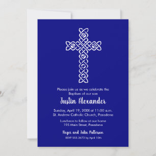 Cross & Navy Blue Baptism Christening Invite